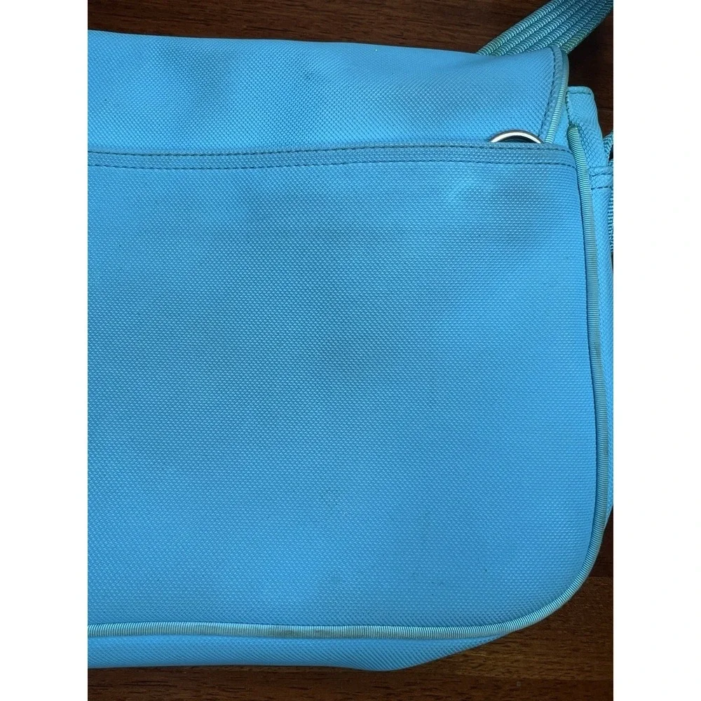 Lacoste Messenger Bag Sky Blue PVC New Classic 40 Retro Stripes *Needs Cleaning*